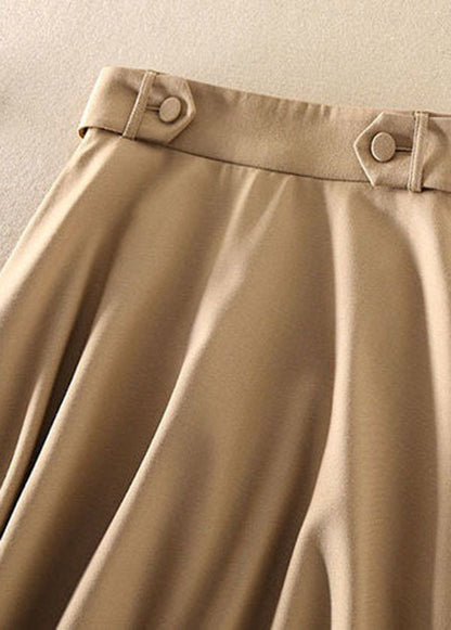 French Khaki High Waist Exra Large Hem Cotton a Line Skirt Spring