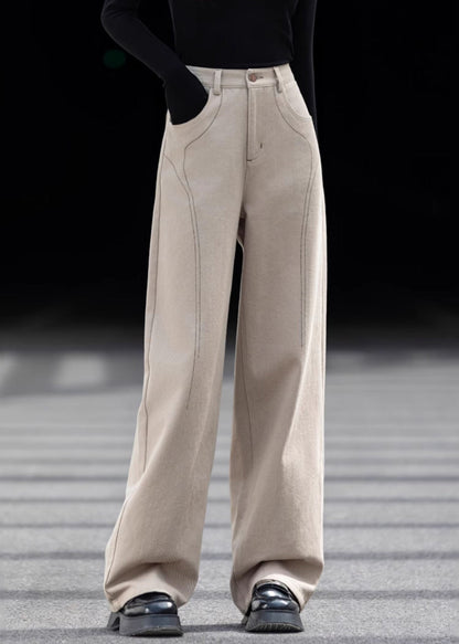 Beige Oversized Pockets Cotton Pants Spring