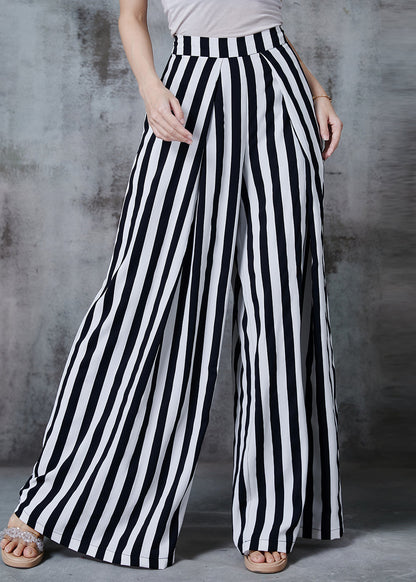 Black Striped Chiffon Wide Leg Pants Fall
