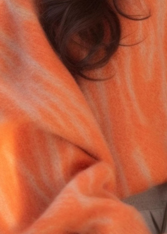 Orange Thick Cotton Knit Sweaters Long Sleeve