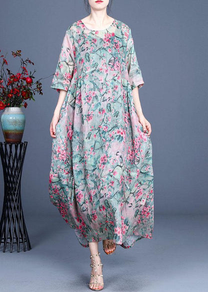 Yellow Retro Print Design Summer Ramie Dress