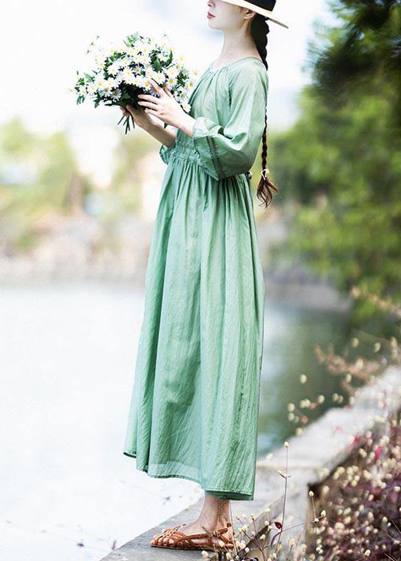 Style Green Cinched Patchwork Lace Long Summer Cotton Dress