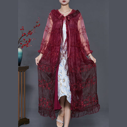 Mulberry Embroidered Organza Hooded Cardigan Summer