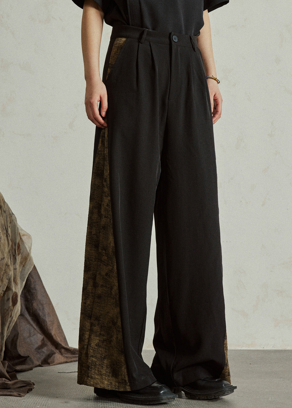 Colorblock Pockets Print High Waist Wide Leg Pants