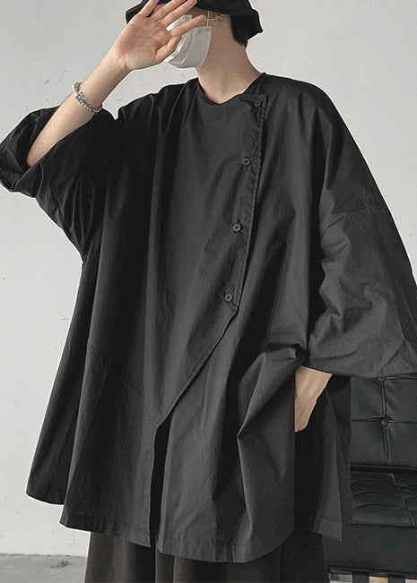 Black Asymmetrical Oversized Cotton Shirts Spring