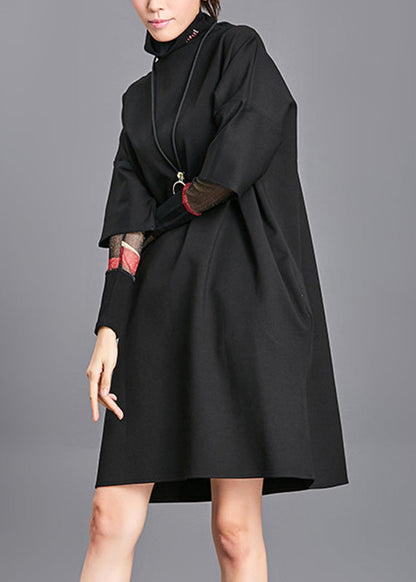 Modern Black Turtleneck Vacation Mid Dresses Long Sleeve
