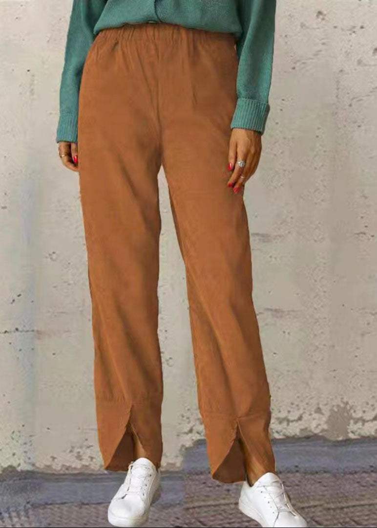 Wide Legged Elastic Waist Pure Color Pockets Pants