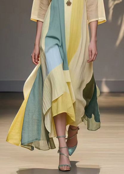Yellow Asymmetrical Exra Large Hem Cotton Holiday Dress Summer