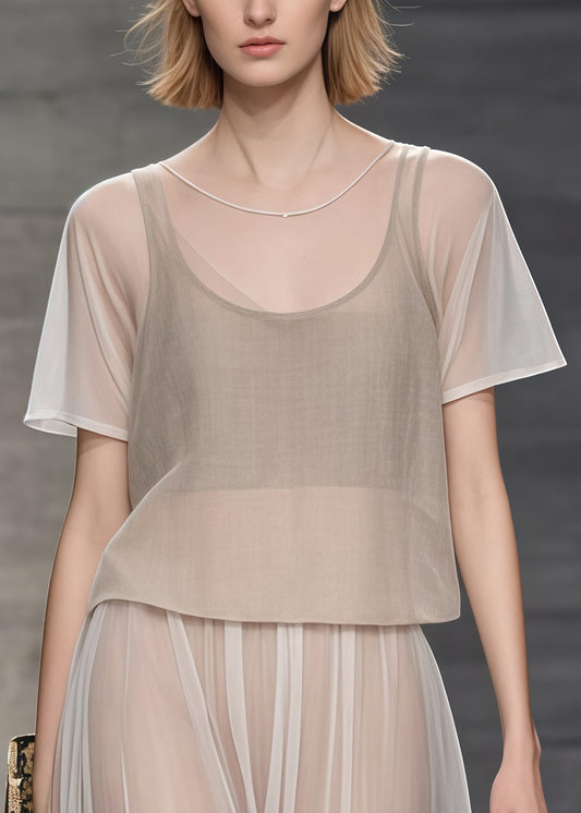 Apricot Oversized Draping Tulle Holiday Dress Two Piece Set Summer