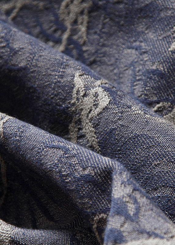Blue Jacquard V Neck Button Spaghetti Strap Cotton Summer Tank