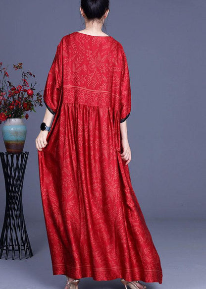 Red Print Silk Half Sleeve Summer Dresses