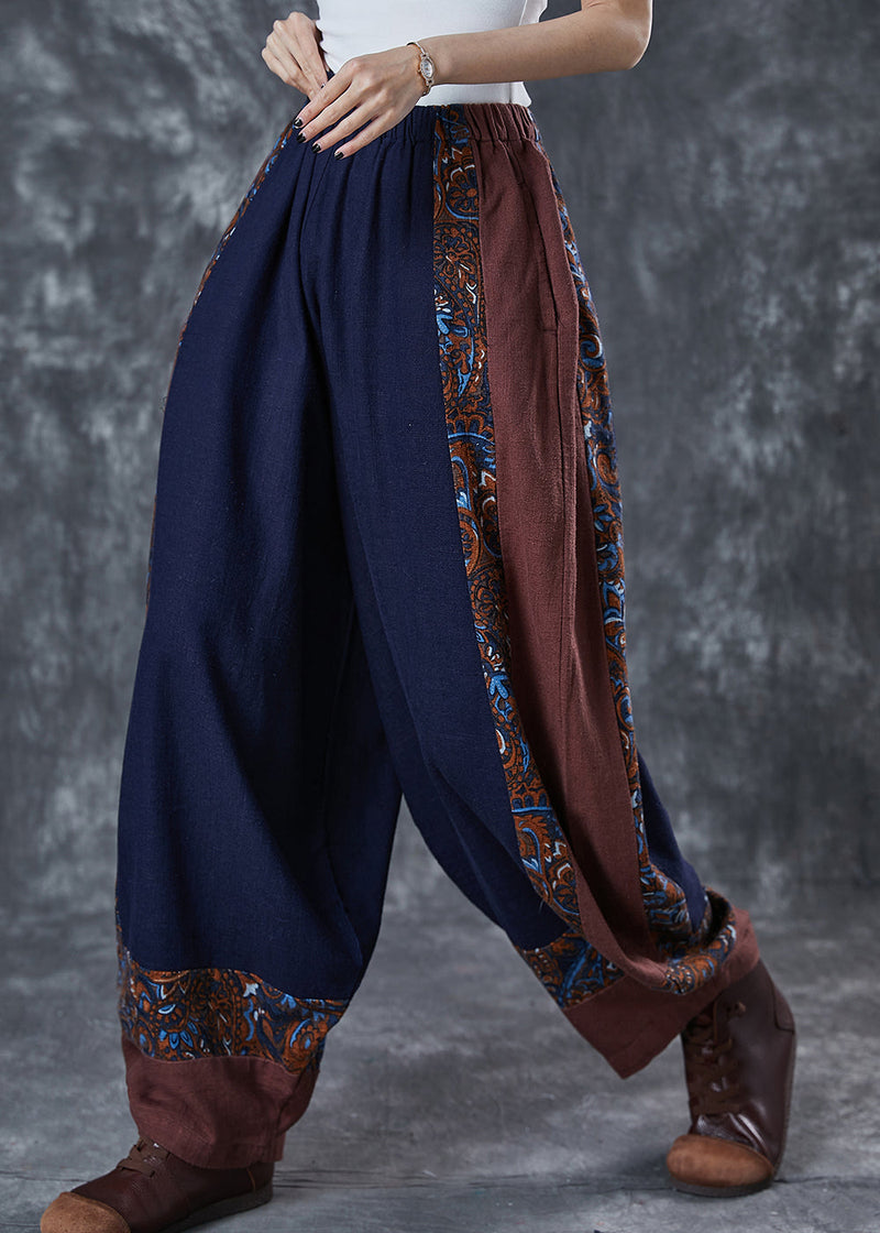 Style Navy Oversized Patchwork Cotton Pants Summer