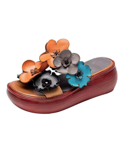 Handmade Orange Platform Cowhide Leather Slide Sandals