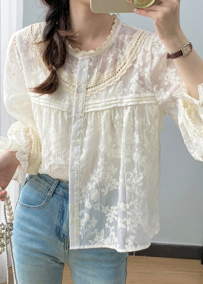 Apricot Ruffled Patchwork Button Shirts Spring
