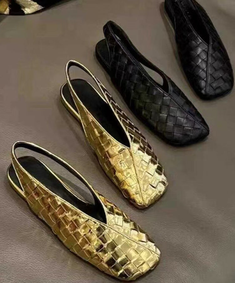Gold Cowhide Leather Walking Sandals Square Toe