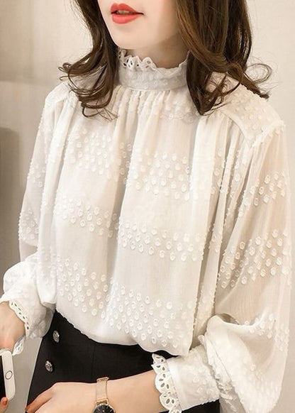 Purple Ruffled Button Chiffon Top Long Sleeve