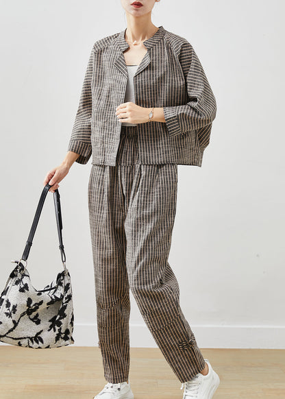 Grey Striped Linen Two Pieces Set Spring