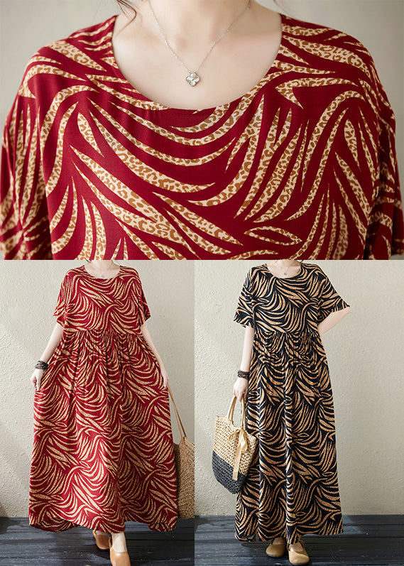 Red Oversized Print Cotton Long Dresses Summer