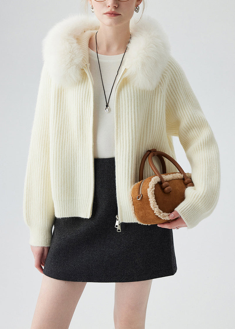 Diy White Hooded Patchwork Fox Fur Knit Cardigans Winter