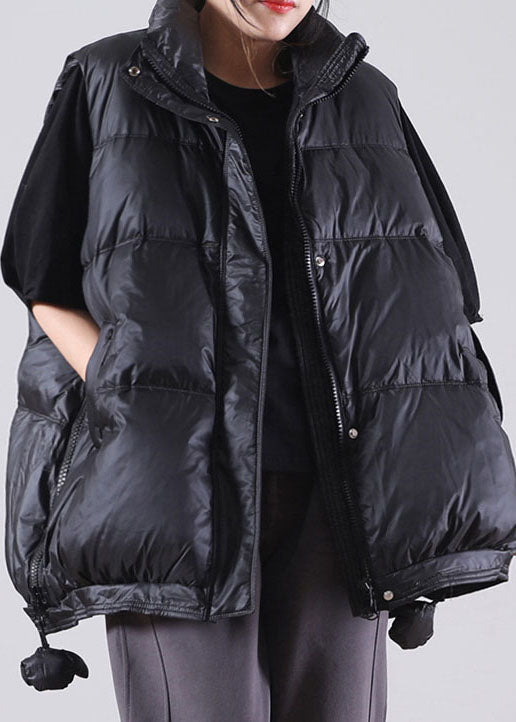 Black Zippered Duck Down Sleeveless Down Vest