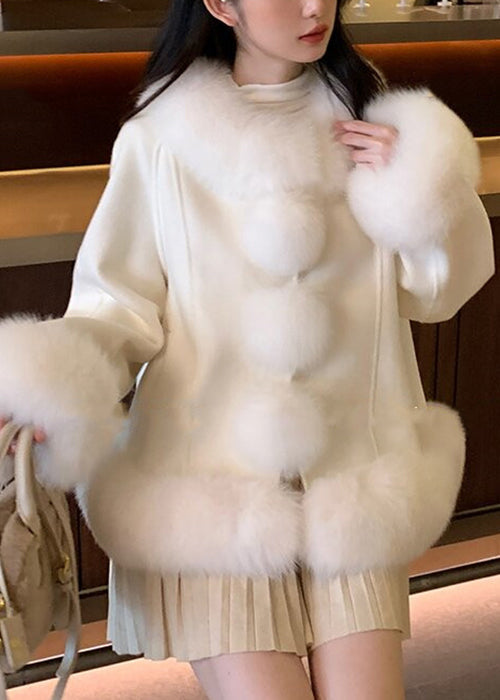 White Fur Collar Patchwork Duck Down Coats Winter