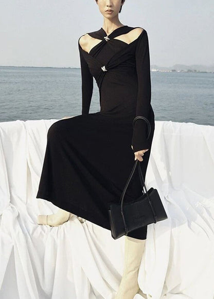 Slim Fit White Hollow Out Knitting Cotton Long Dresses Fall