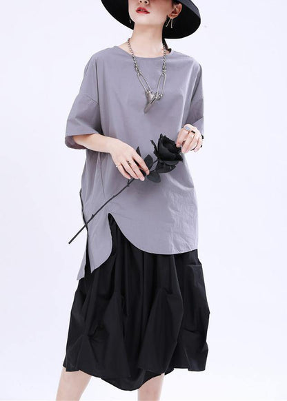 Classy Grey Low High Design Cotton T-shirt Summer