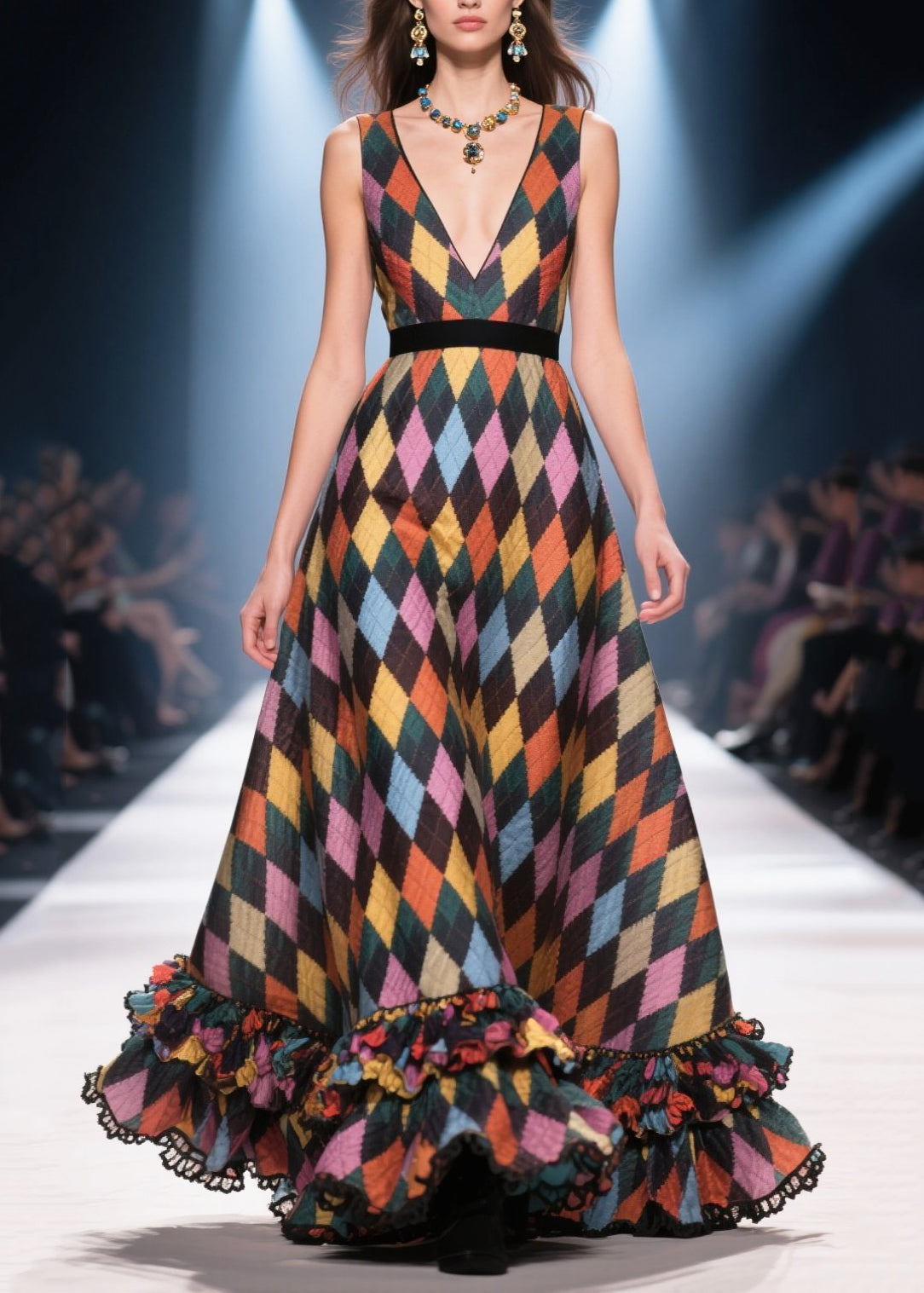 Multicolour Plaid Patchwork Exra Large Hem Vestidos Dress Summer