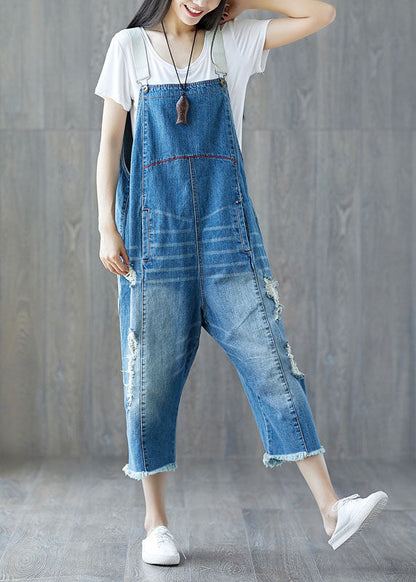 Blue Patchwork Pockets Jumpsuits Spring
