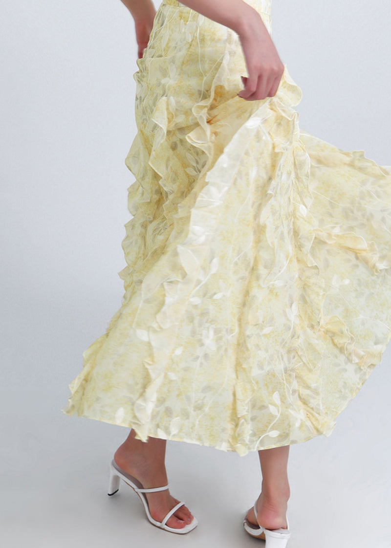 Yellow Ruffled Original Design Chiffon Skirt Summer