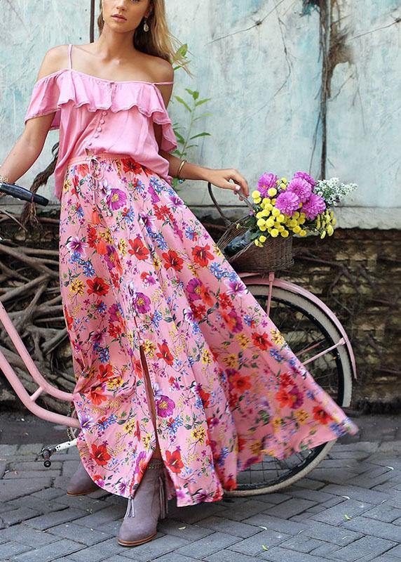 Colorful Print Big Swing Elastic Waist Holiday Long Skirt for