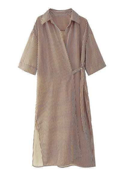 Peter Pan Collar Striped Cotton Shirts Dress Summer