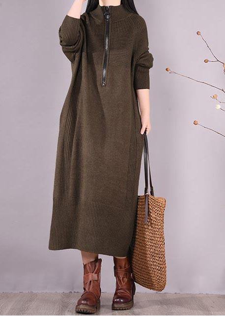 Chocolate Dresses Zippered Pockets Maxi Spring Dress