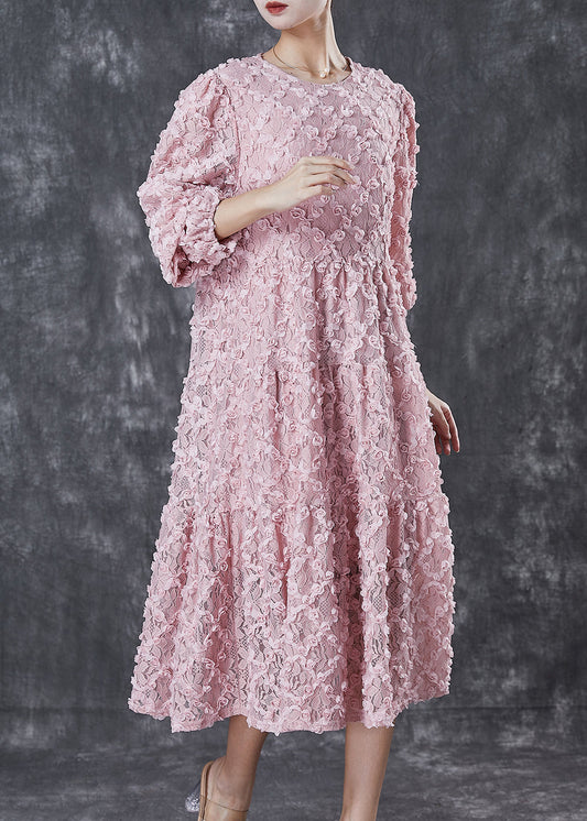 Pink Stereoscopic Silk Vacation Dresses Spring