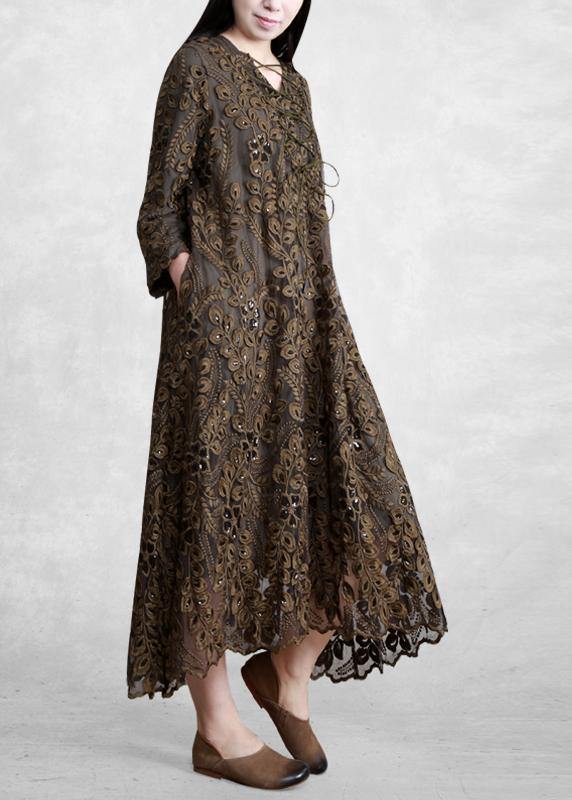 Embroidery Dress Lnspiration Chocolate Green Long Dresses