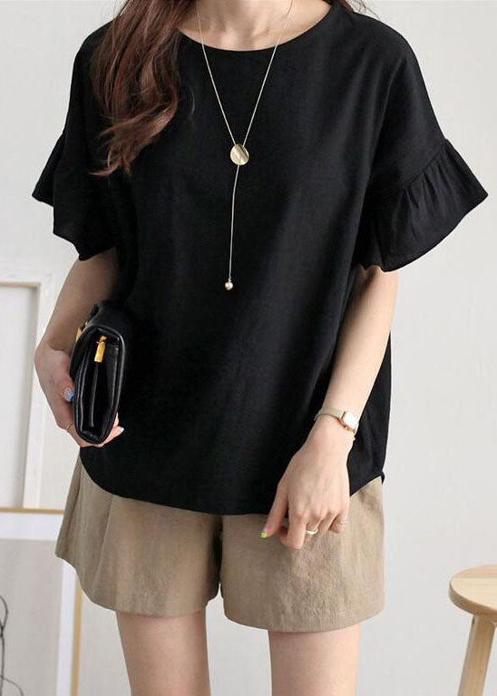 Khaki Oversized Patchwork Ruffles Cotton Tank Tops Summer