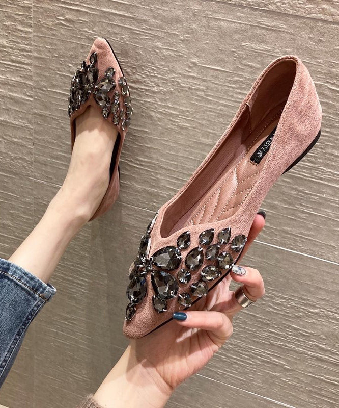Black Flat Shoes Splicing Zircon Pointed Toe