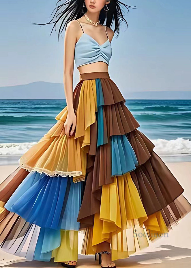 Multi Elastic Waist Chiffon Maxi Pants and Skirts