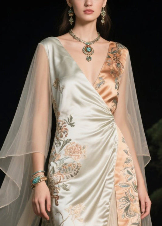 Asymmetrical Patchwork Tulle Evening Dress Cloak Sleeves