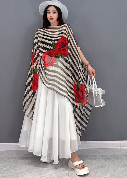 Asymmetrical Striped Chiffon Top and Skirt Two Pieces Set Summer