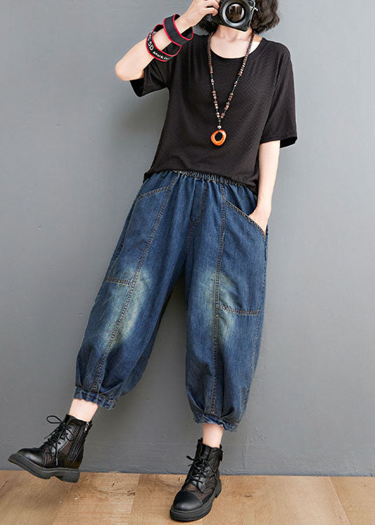 Blue High Waist Pockets Lantern Fall Pants