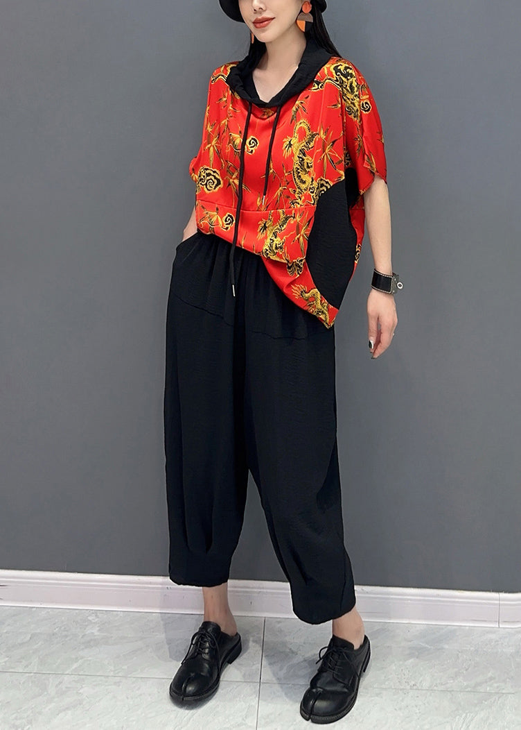 Orange Hooded Cotton Two Piece Set Clothing Summer