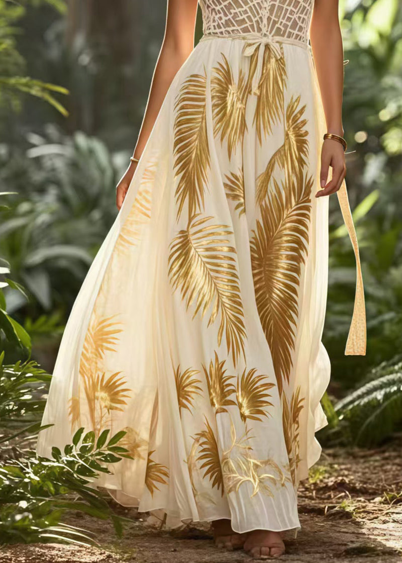 Golden Print Exra Large Hem Chiffon Vestidos Dress Summer