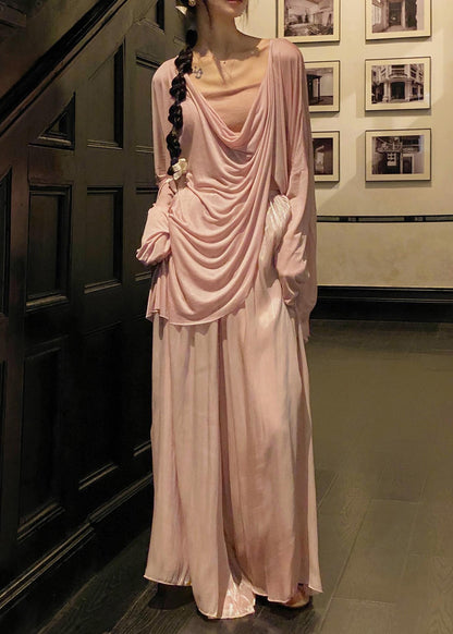 Style Pink Draping Cotton Two Piece Set Clothing Summer