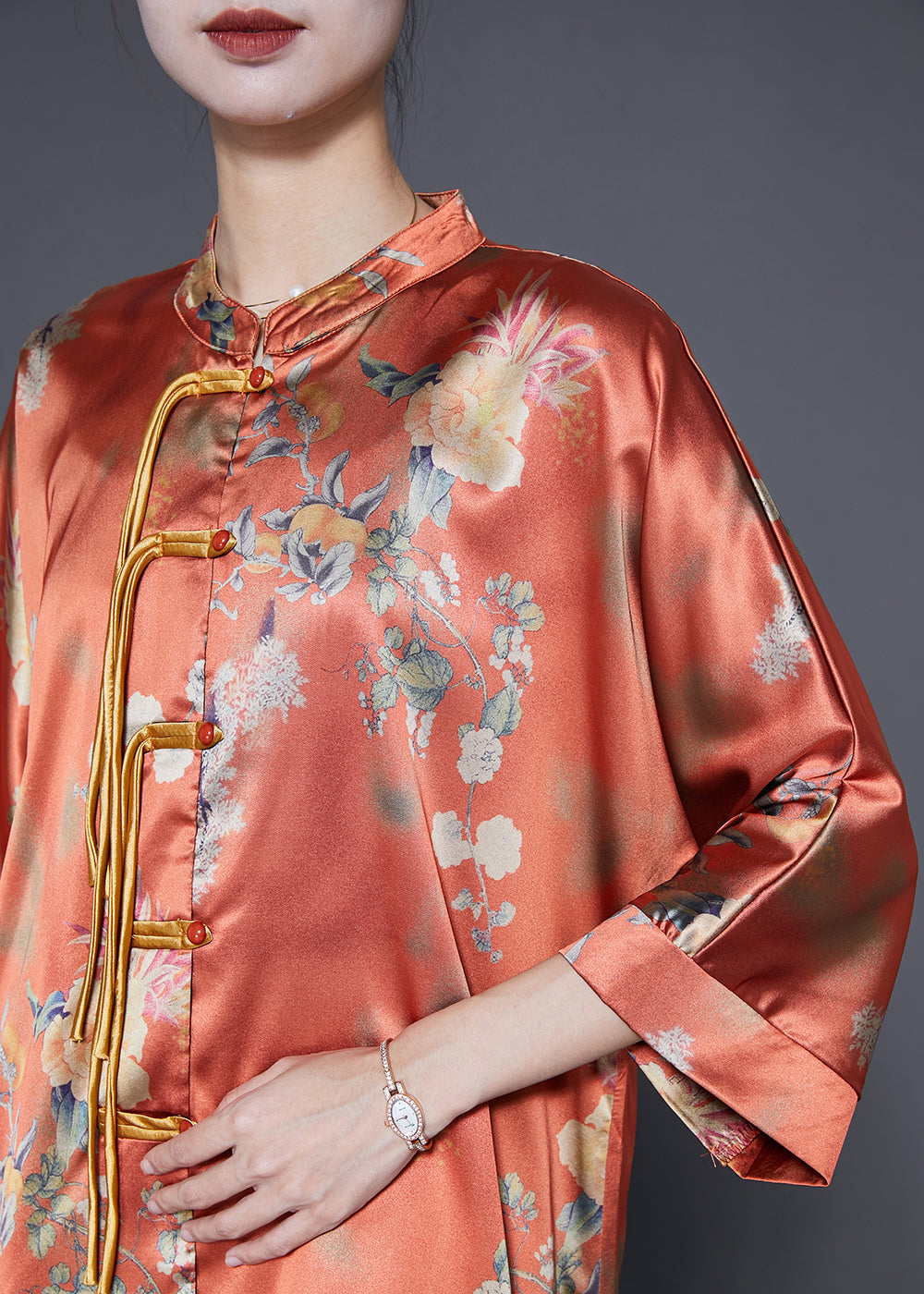 Orange Tasseled Patchwork Silk 2 Piece Outfit Fall