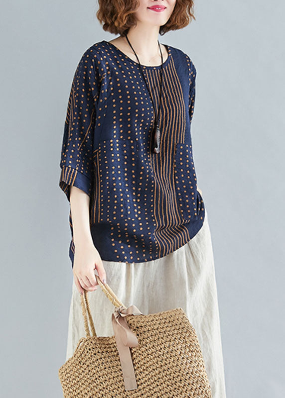 Simple Navy O-neck Patchwork Applique Print Cotton Tank Tops Summer