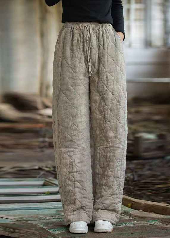 Oatmeal Plaid Tie Dye Pockets Cotton Filled Straight Pants