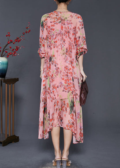 Pink Oversized Print Chiffon Beach Dresses Summer