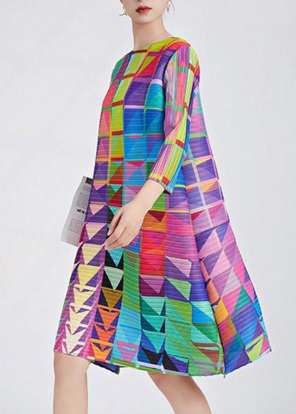 Organic Rainbow O-neck Print Long Dress Three Quarter Sleeve