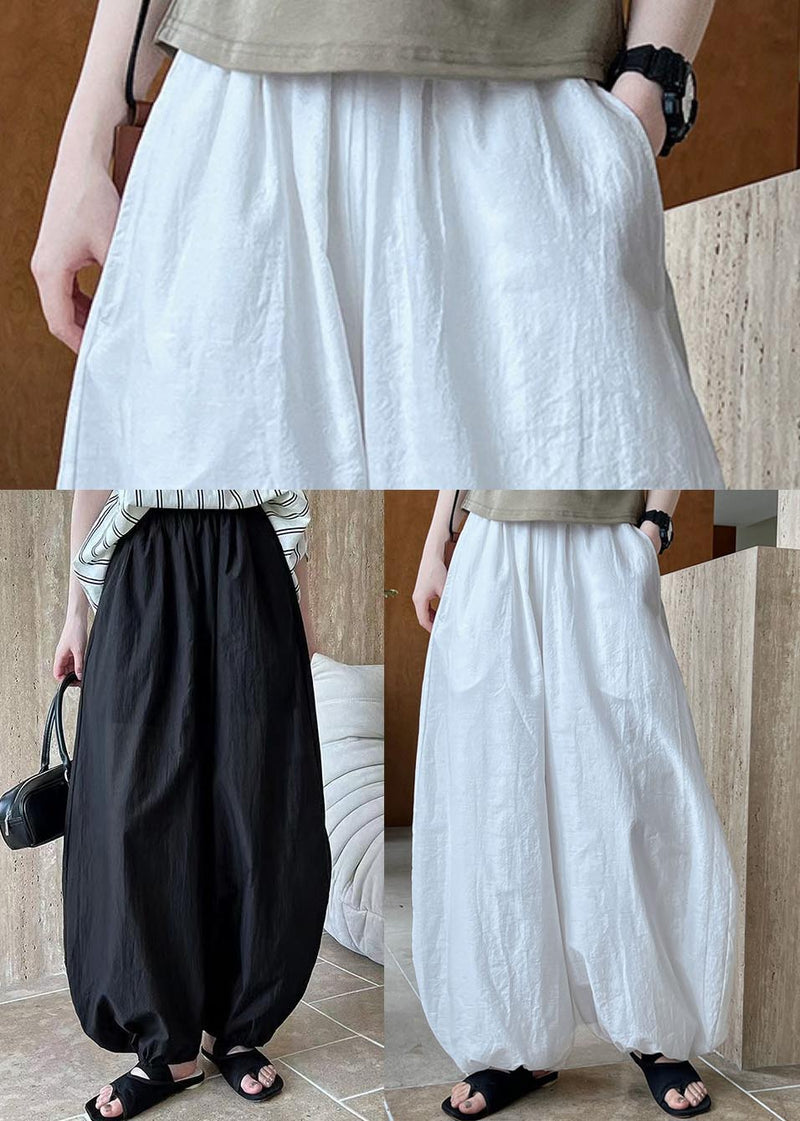 White Oversized Cotton Lantern Pants Summer